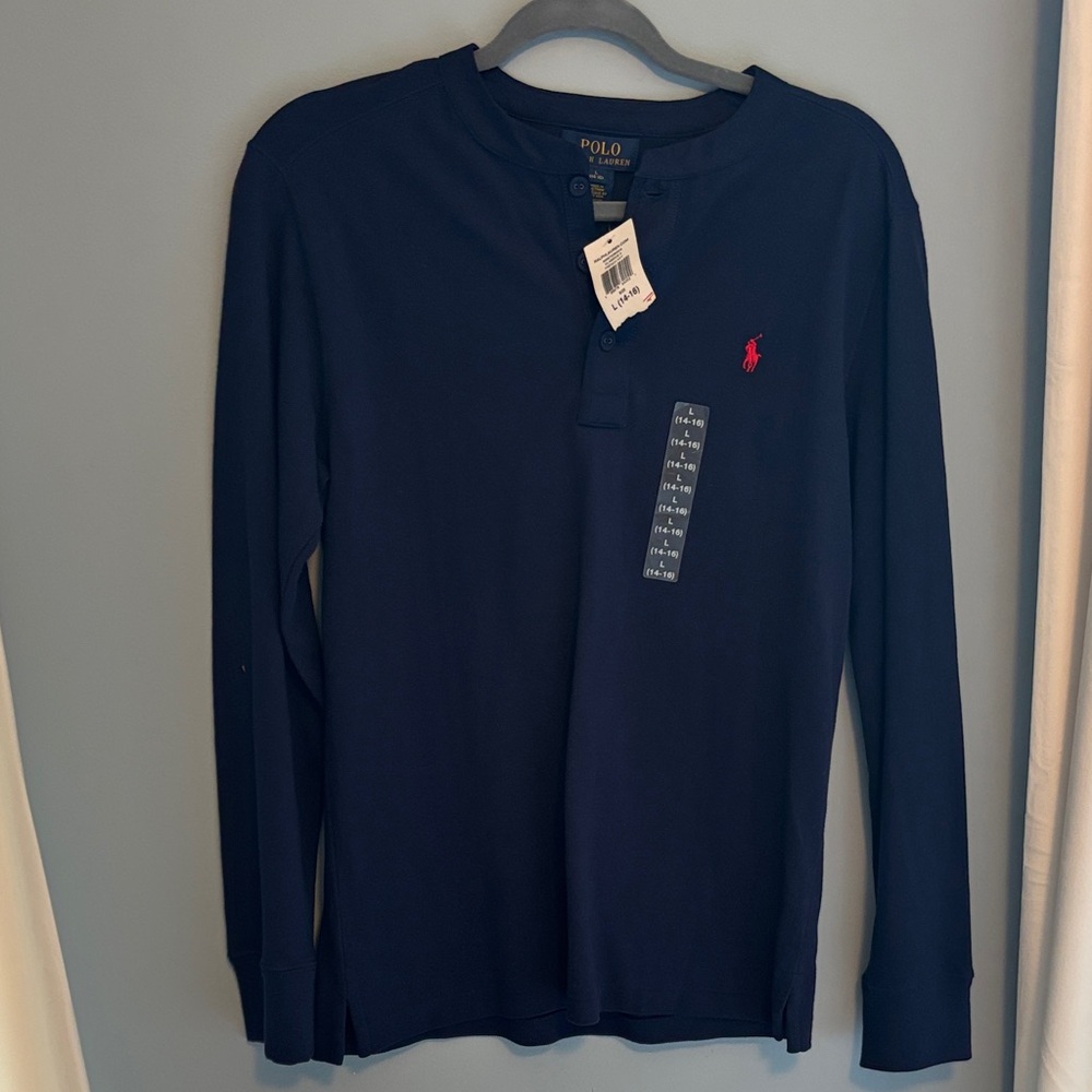 Polo by Ralph Lauren Navy Long-Sleeve Henley with Red Pony Logo